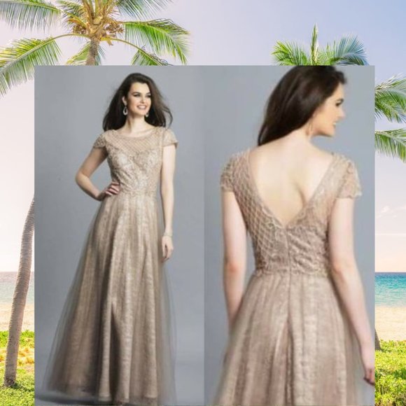 Tulle Ball Gown Junior 7 8 Medium Taupe Sequin Lace Wedding DAVE JOHNNY $280 NWT - Picture 1 of 13